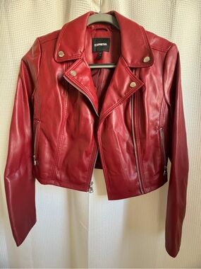 Express Red Faux Leather Moto-Style Jacket